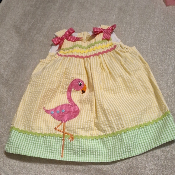 Rare Editions Yellow Dress with Flamingo and Green Accents - Picture 1 of 6